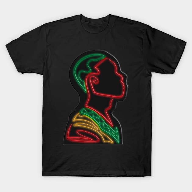 African Male In Neon Lights Freedom Day Juneteenth T-Shirt by SinBle